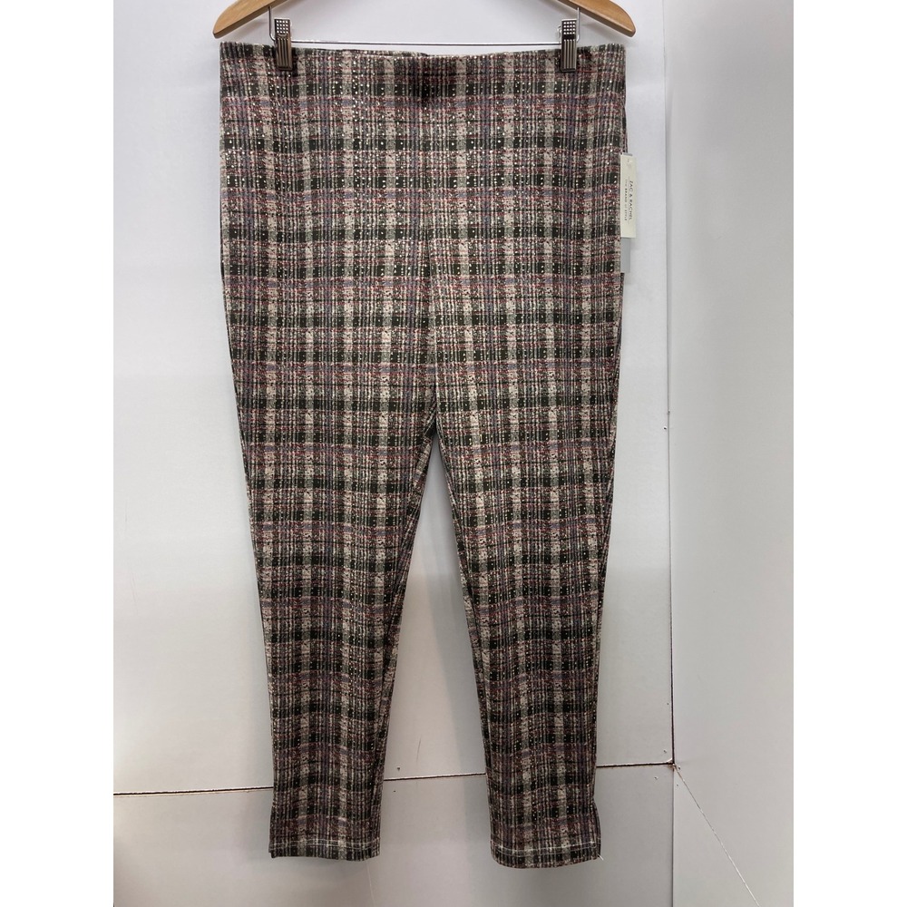 Zac & Rachel‎ Womens Plaid Metallic Ankle Pants Grey Black Red Gold Large NEW